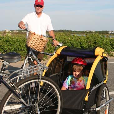 biking around with kids burley trailer